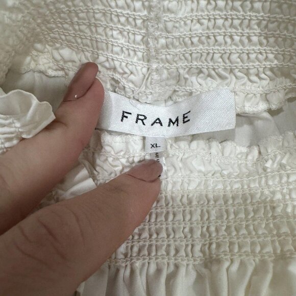 Women’s Frame Smocked Poplin Blouse in Blanc Size Xl - Picture 3 of 6